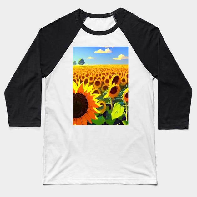 STYLISH SIMPLE SUNFLOWER FIELD WITH PALE BLUE SKY Baseball T-Shirt by sailorsam1805